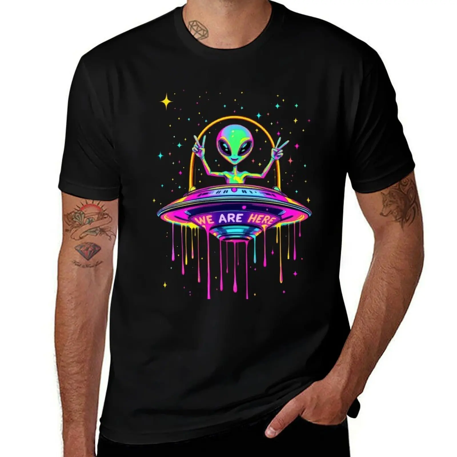

UFO 'We Are Here' T-Shirt anime funny gifts plain fitted t shirts for men