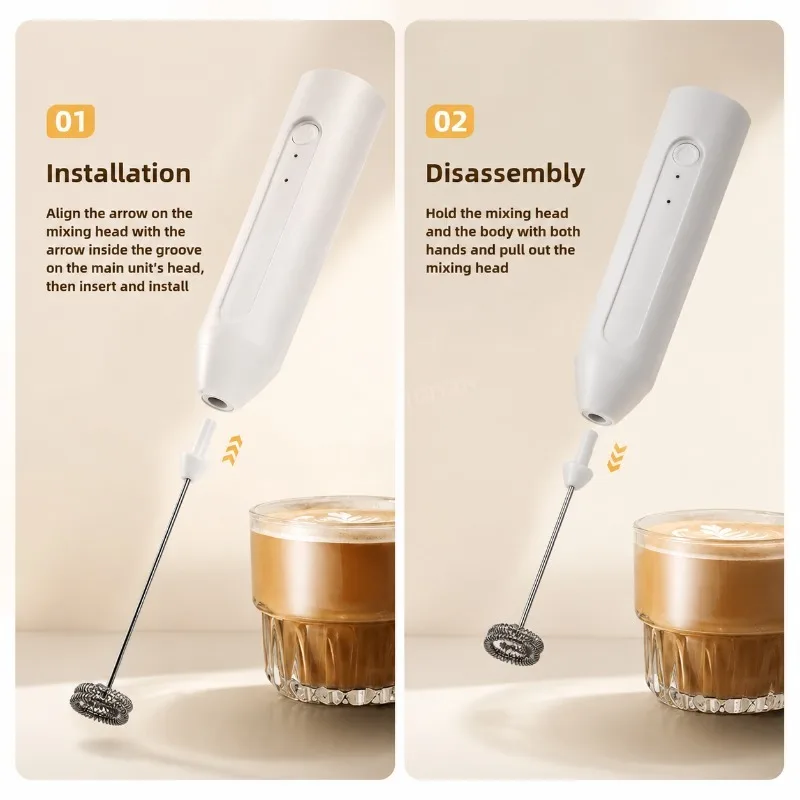 MINI Milk Frother USB Rechargeable 3 Speeds Foam Maker Coffee Whisk Mixer Electric Handle Blender Egg Beater view 3