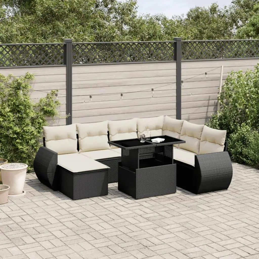 

Cozy Black Poly Rattan Garden Sofa Set with Large Adjustable Armrests for Outdoor Living Space
