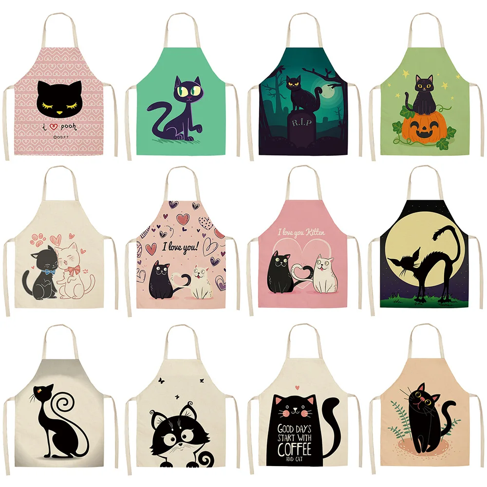 Cartoon cute cat apron aprons for woman apron dress baking accessories cute apron apron for men apron kids apron kitchen linen