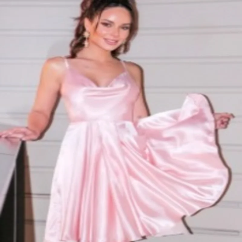 Short Pink Strapless Satin Homecoming Dress vestido graduacion A Line Knee Length  Prom Dress Robe de soirée for Women