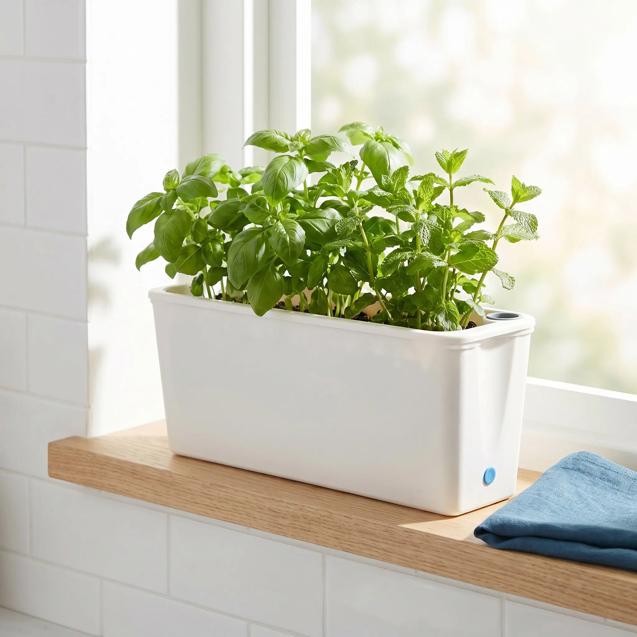 Narrow Rectangular Self Watering Planter Box for Windowsill Balcony Garden Herb Flower Vegetable Growing Air Root Breathing Long