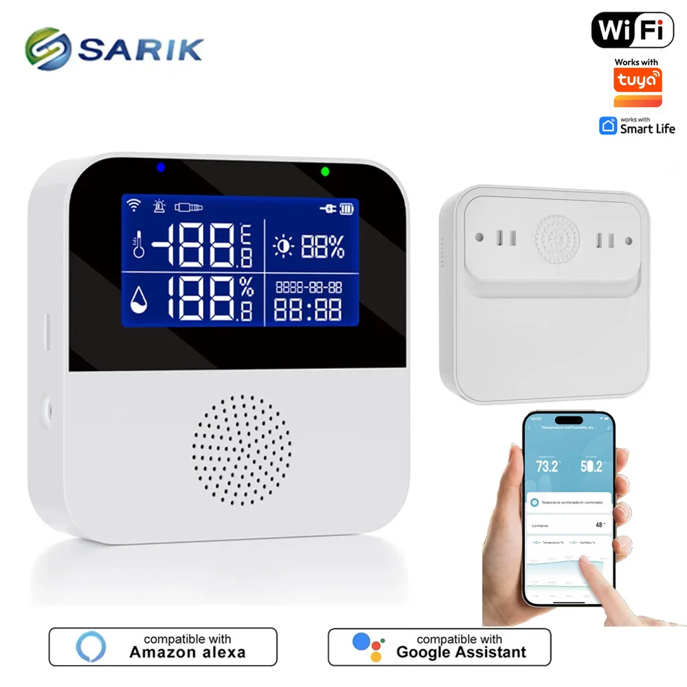 Image: Thermomètre et Hygromètre Numérique WiFi Intelligent avec Écran LCD, Fonctionne avec l'Application Tuya, Notification WiFi, Capteur de Température et d'Humidité