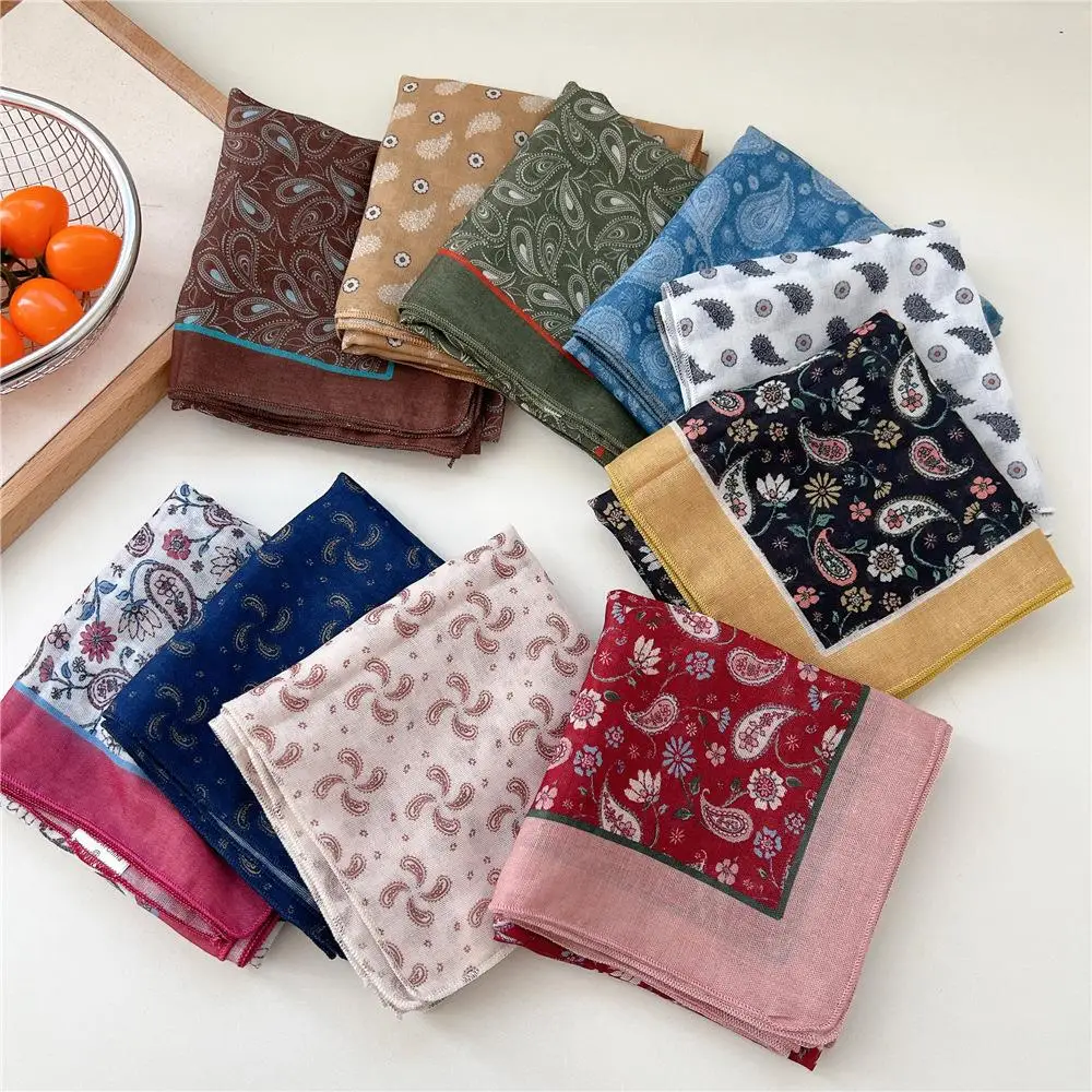 

58cm Cotton Linen square Scarf Floral Print Foulard Neckerchief Lady Soft Shawl Wraps Headband Female Hijab Neck Tie Scarves