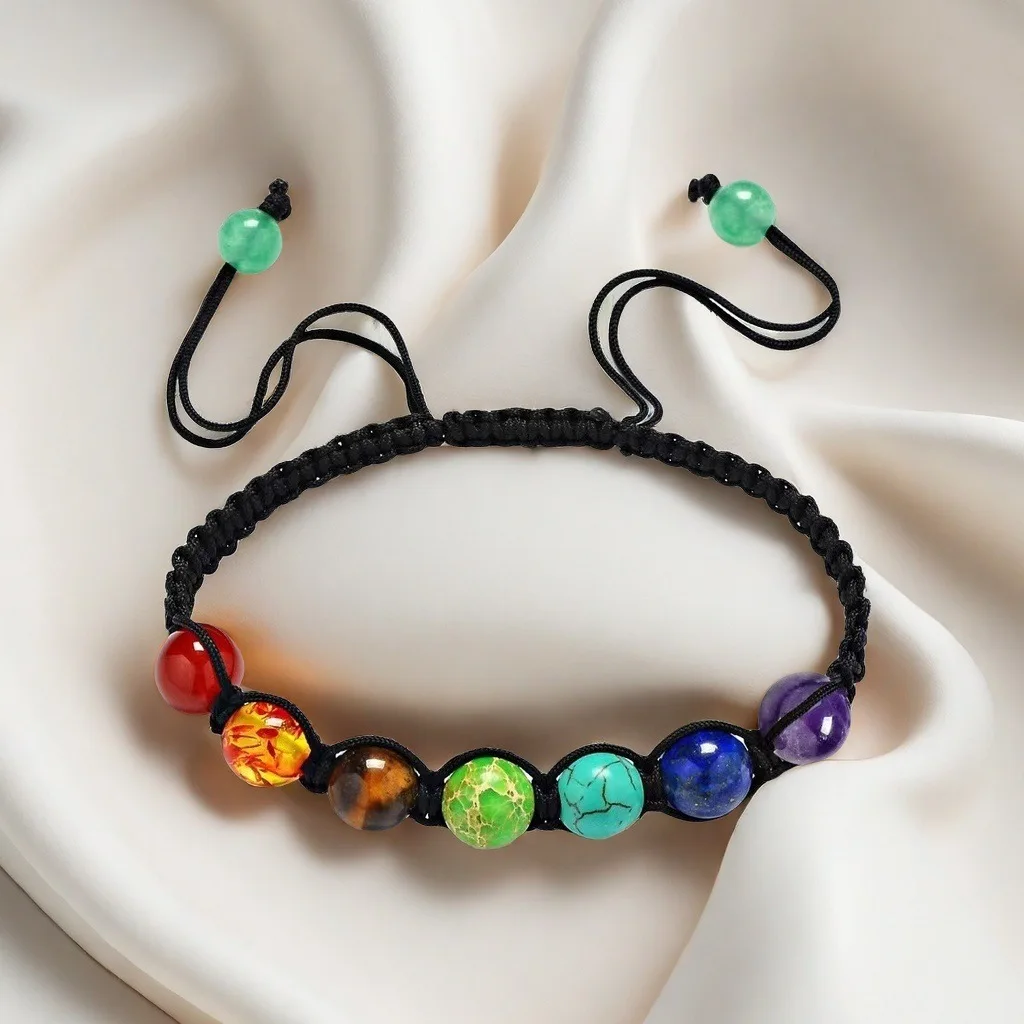 Klassisches 7-Chakra-Perlen-Armband, Naturstein, schwarzes Seil, geflochten, Yoga, Reiki, Heilung, Balance-Armreifen für Damen und Herren, Schmuck, Geschenk