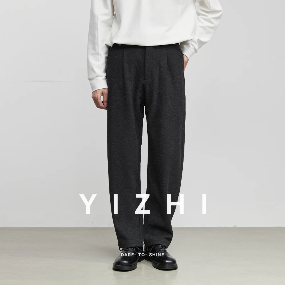 

Модные мужские шерстяные широкие брюки 2021, осень-зима, модные свободные повседневные прямые брюки на флисовой подкладке