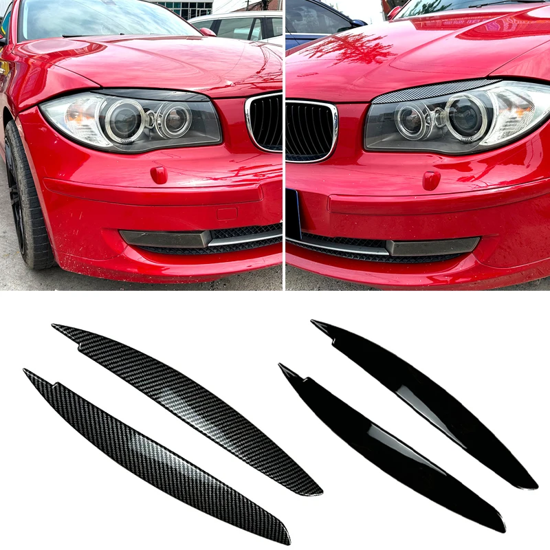 

Car Headlight Lamp Eyebrows Cover Trim Auto Eyelids Lids ABS Carbon Fiber Gloss Black For BMW 1 Series E81 E82 E87 E88 2008-2013