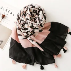 Korean fashion long patchwork scarf autumn printed pink leopard printed hijab scarf women 2024 women's beach cape