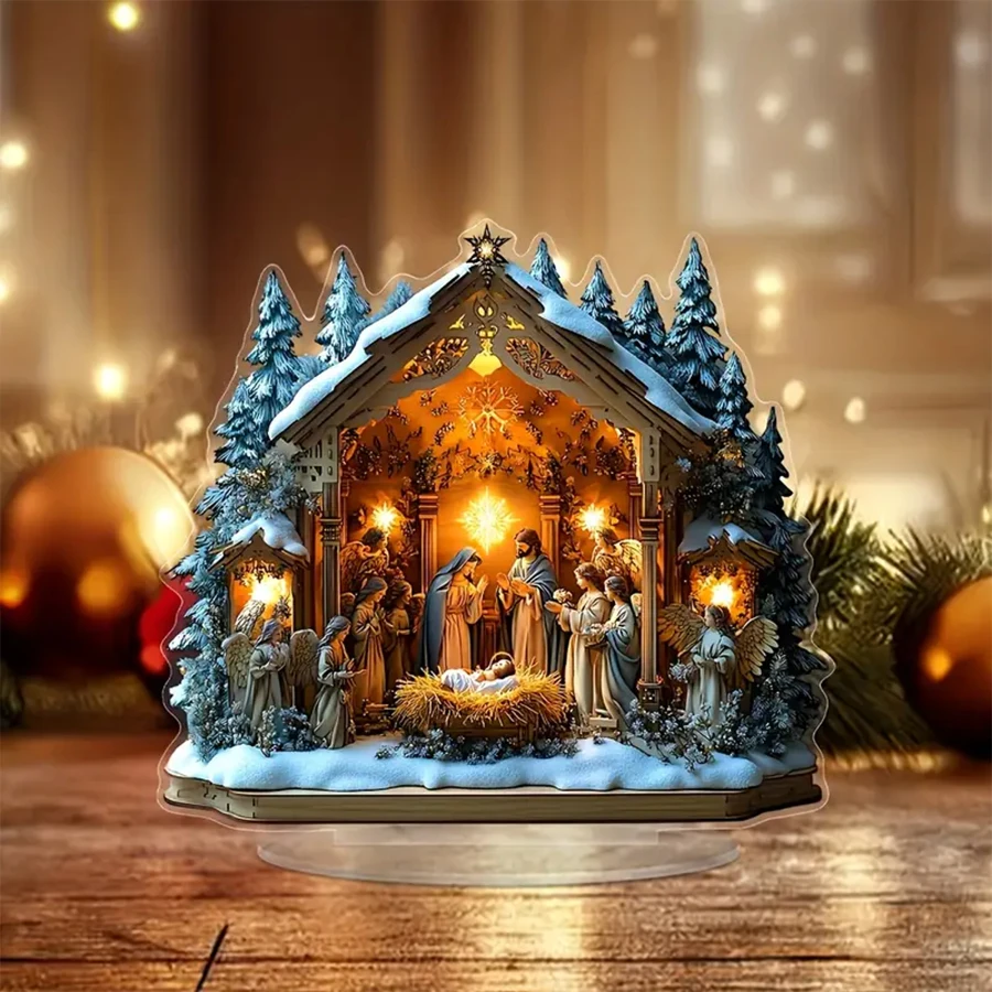 Christmas Nativity Scene Figurine Religious Sculpture Festive Christmas Decoration for Shelf Holiday Gift Home Decor Living Room