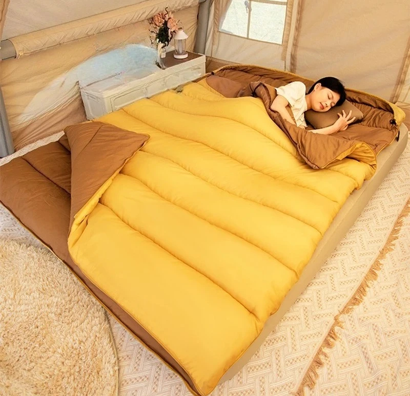 Detachable Double Cold Resist Sleeping Bag Autumn Waterproof Thick Dual Use Gear For Adult Couple Outdoor Camping