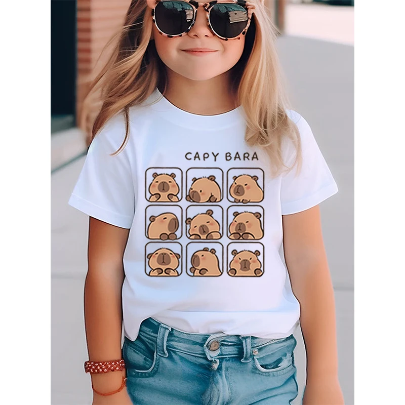 Children's Clothing Kawaii Cartoon Capybara Print Short Sleeve T-shirt Cute Capybara Lover Gift Animal Capybaras Harajuku Tshirt