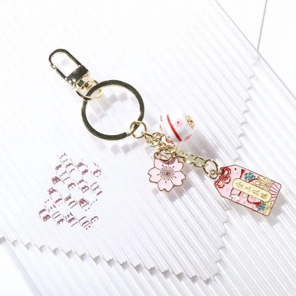 Pendant Keychain Pendant Backpack Keyring Birthday Gift Mobile Phone Strap Lucky Cat Keychain Phone Charm Sakura Amulet Keyring