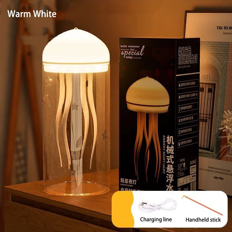 LED Intelligent Jellyfish Lamp Voice Controlled Floating Desk Lamp Luminous Atmosphere Night Light USB Bedside Decorative Light