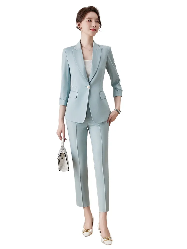 Women's 3/4‑sleeve blazer, new seasonal high‑end interview professional outfit, two‑piece set with jacket and trousers