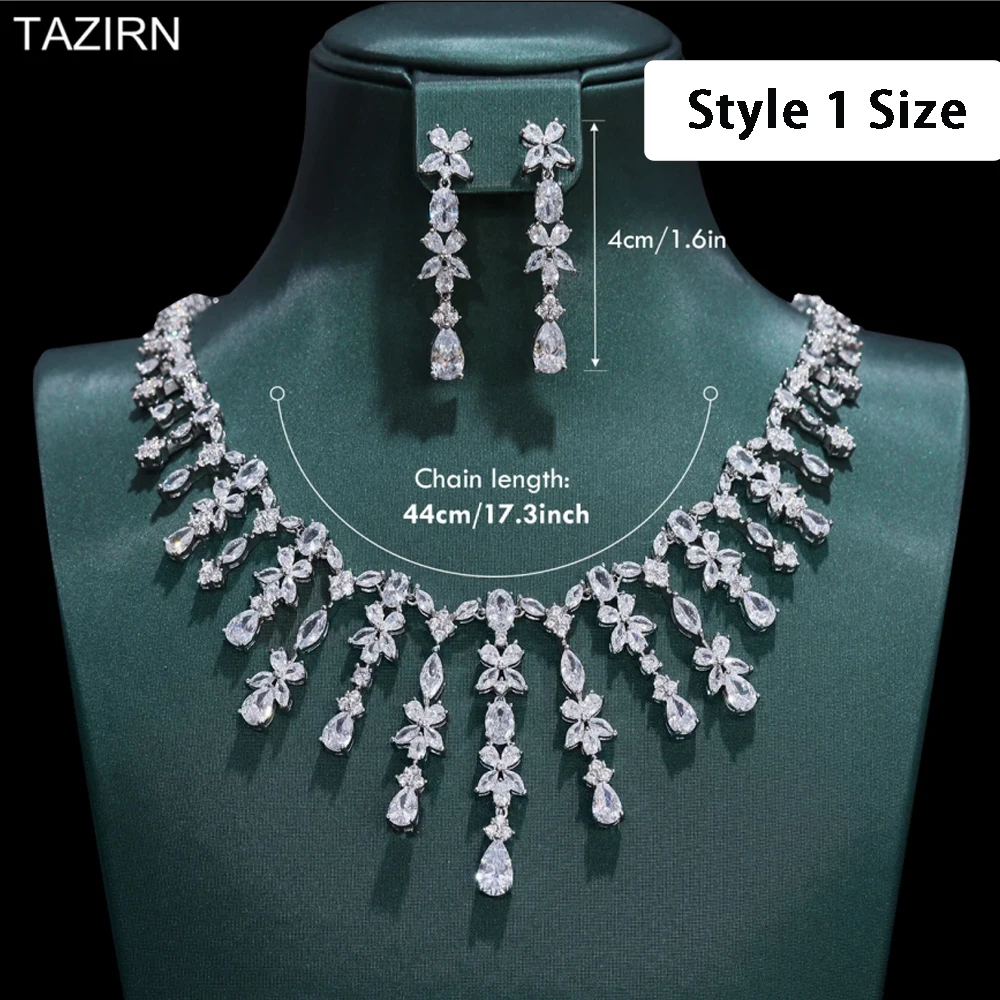 TAZIRN Sparkling 5A Cubic Zirconia Wedding Jewelry Set for Women 2PCS CZ Necklace and Earrings Party Prom Sets Dress Accessories