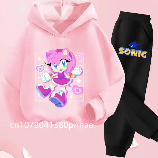 

Sonic Hedgehog Printed Boy Sports Wear Kawaii Trend Hoodie Sonic Hedgehog 2025 Kids Cute Top + Pants Sports Street Casual Suit