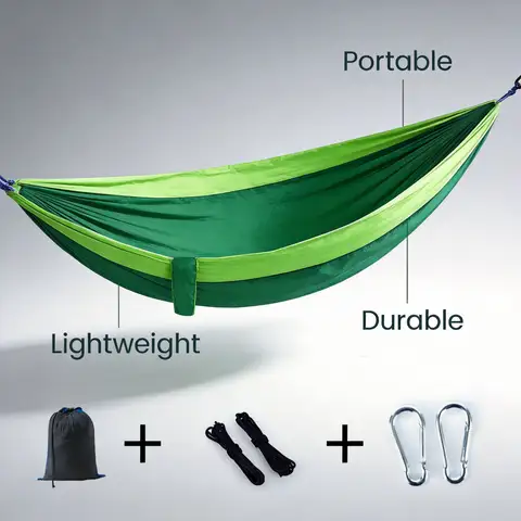 Outdoor Portable Anti-Roll Double Hammock for Camping Hiking Beach Backyard Courtyard Comfortable Suspension Bed with Carrying B