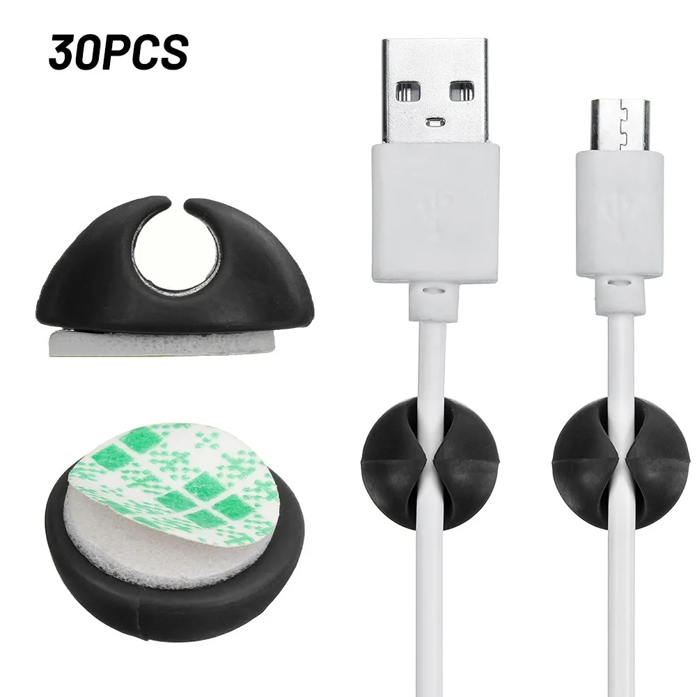 30pcs Slim Profile Cable Holders for Guiding USB Charger Cords Along Desk Sides Wall Baseboards or Monitor Arms