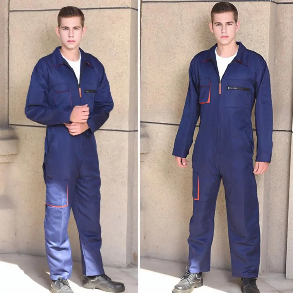 Zipper Design Work Jacket Stain-resistant Zipper Work Jumpsuit for Men Coveralls for Car Repair Workshop Loose Fit Overall