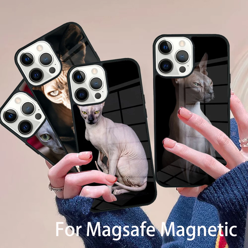 

Sphynx Cat Phone Case Magesafe Magnetic Wireless Charge Cover For IPhone 16 11 12 13 14 15 Pro Max Plus Mini