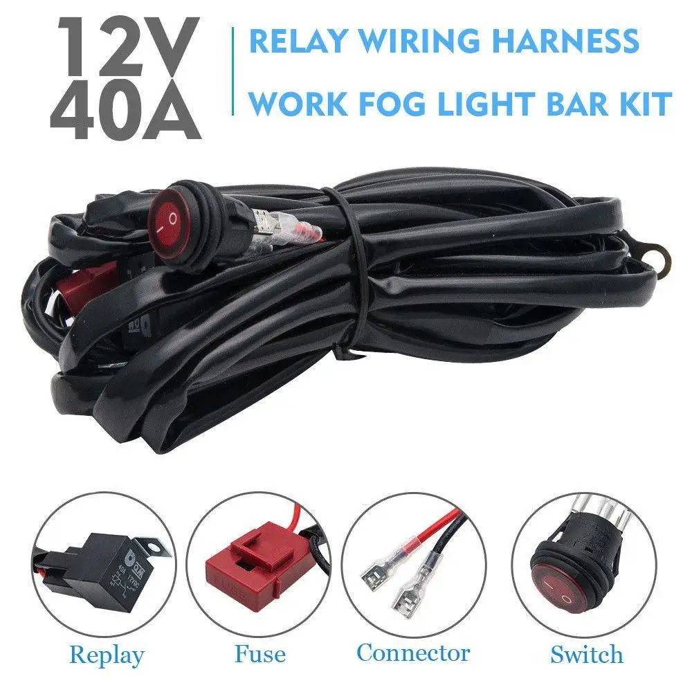 12V 40A Relay Wiring Harness Fog Light Bar Kit ON/OFF Switch Spotlight For LED Off-road LED Work Light Bar Wiring Harness Kit