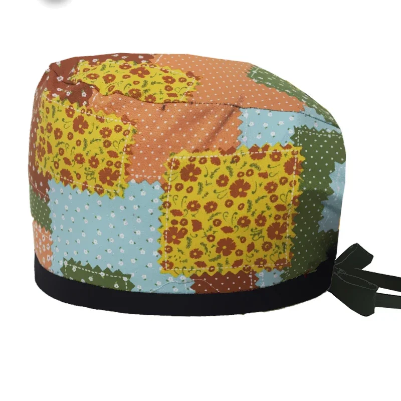 100% القطن الكرتون طباعة زهرة قبعة التمريض السيدات طبيب الأسنان قبعة الحيوانات الأليفة عيادة ممرضة قبعة مختبر فرك قبعة التجميل اكسسوارات