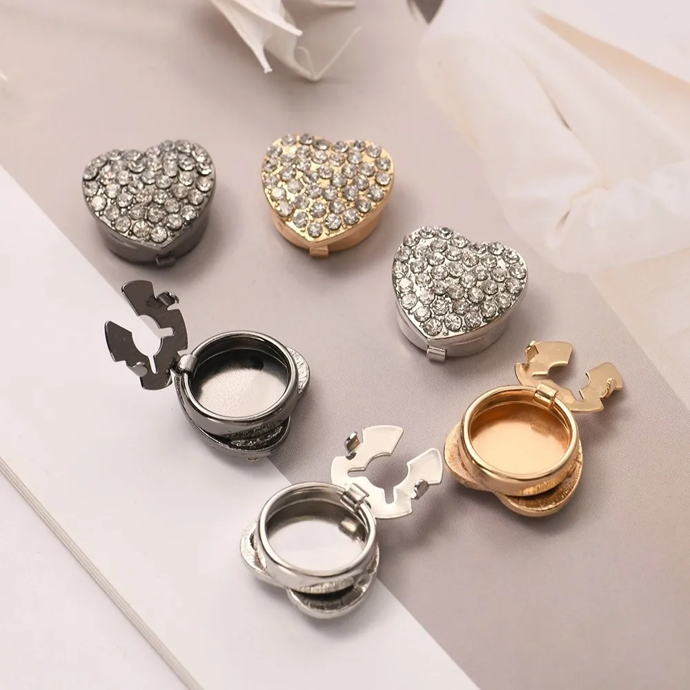 Rhinestone Heart Shape Cufflinks Elegant Vintage Flower Sleeve Button Sparkling Brass Base Button Cover Clip Suit Accessories