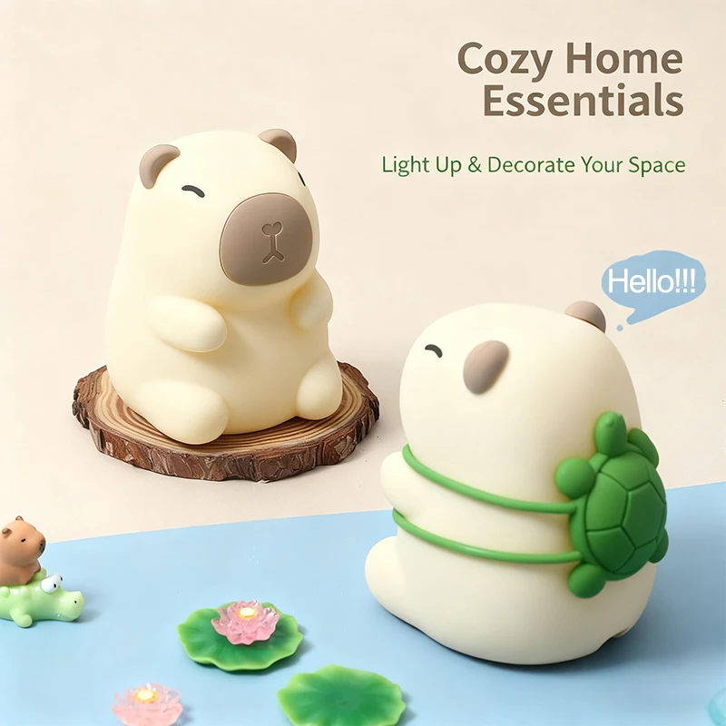 Capybara Night Light, Rechargeable Silicone Desk Lamp with Dimmable & 7 Color Changing Modes, Cute Animal Decor Gift Idea
