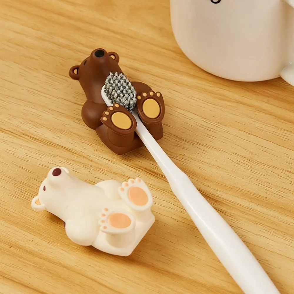 Creative PVC Polar Bear Toothbrush Holder Suction Cup Bear Toothbrush Rack Perforation-free Wall Mounted Bathroom