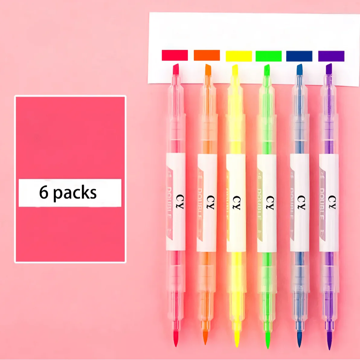 6colors Dual-ended Marker Highlighters, for students study noting, school Stationery supplies. image 6