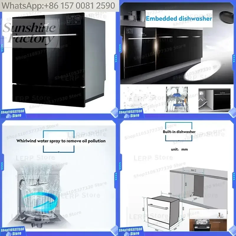 Black Glass Door Embedded Automaticdish Washer Home 8 Sets of Tableware Commercial Restaurant Household Kitchen Dishwasher