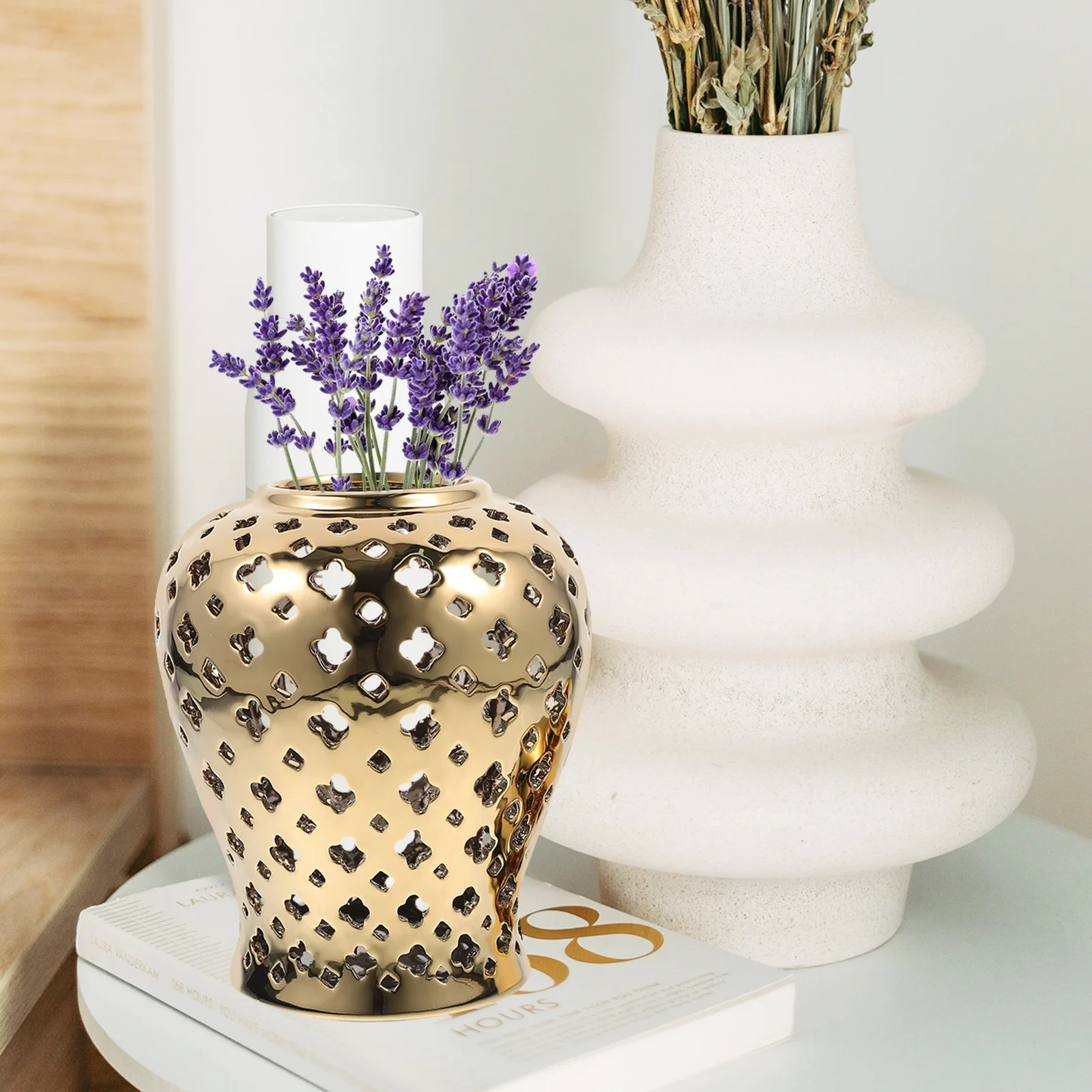 

Ceramic Hollow Out Flower Vase for Home Decor Garden Wedding Centerpiece Holiday Party Decoration Desktop Ornament