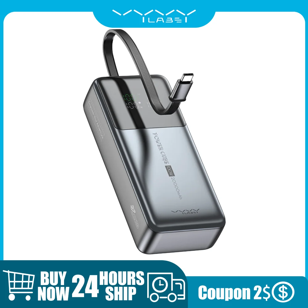 

Vyvylabs Power Bank 20000mAh PD 100W Fast Charging Portable Powerbank with Digital Display for for Laptops iPhone Huawei Samsung