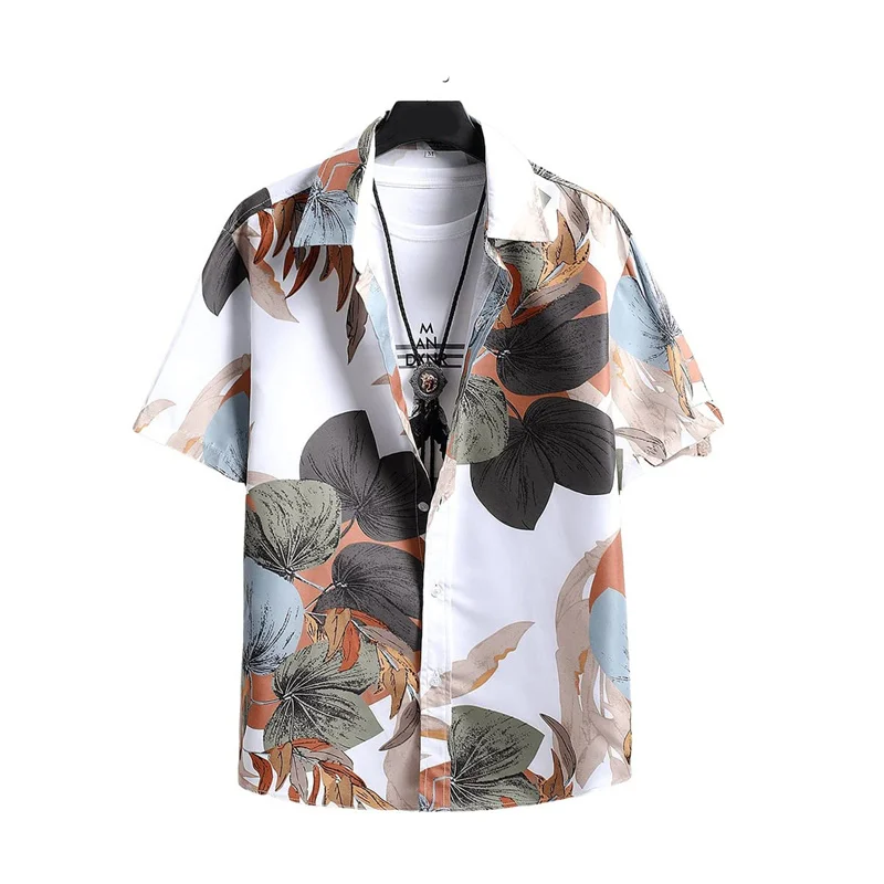 Camisas hawaianas 3D con estampado de hojas y flores para hombre, blusa con patrones de plantas coloridas, Tops de manga corta de verano, camisas Aloha de gran tamaño