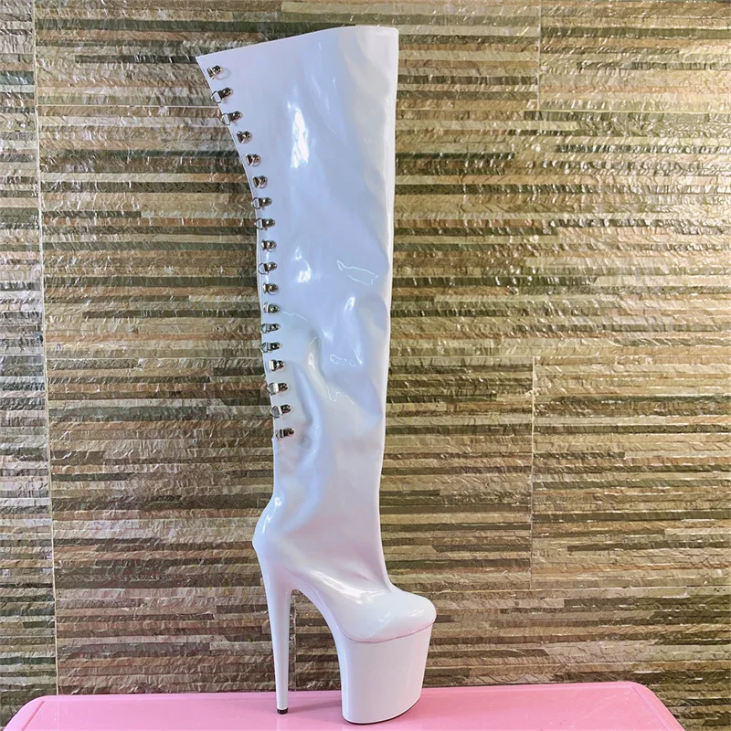 LAIJIANJINXIA New 20CM/8inches Patent Upper Sexy Exotic Young Trend Fashion Boots High Heel Platform Pole Dance Shoes