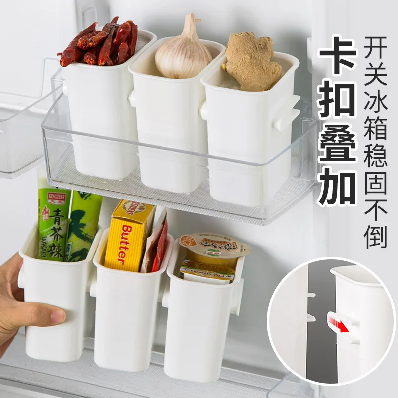 منظم باب الثلاجة قابل للتكديس مكون من 4 قطع - صناديق تخزين الطعام المعيارية من البولي بروبيلين للمطبخ، حاوية أبواب جانبية للثلاجة موفرة للمساحة