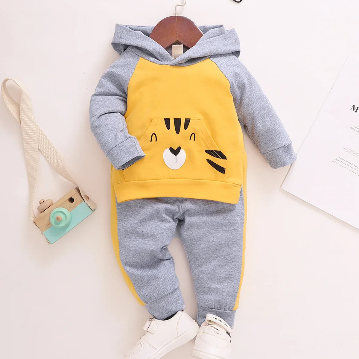 3-24 Months Toddler Baby Boy&Girl Clothes Set Cartoon Tiger Long Sleeve Hoodie Top + Pants Autumn Winter Cute 2PCS Outfit Suit