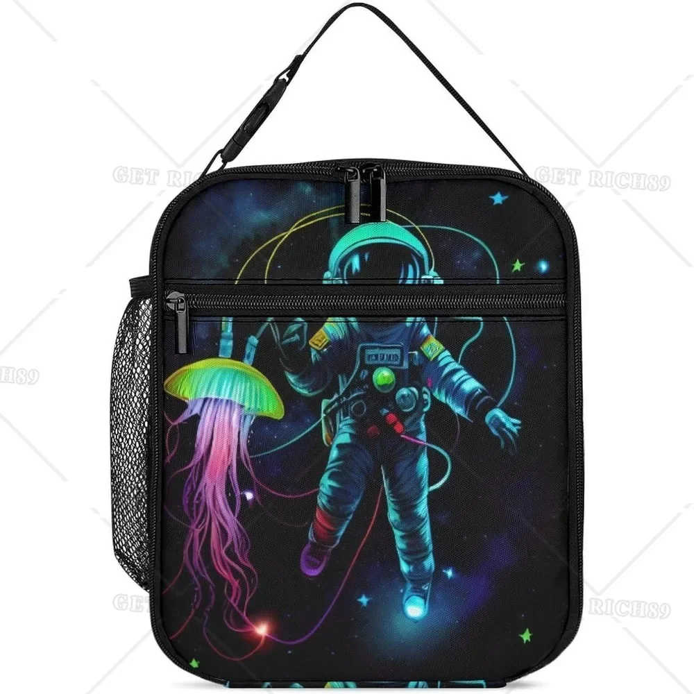 Trippy Space Chilling Astronaut Art Lunch Box for Women Men Kids Office Work, Moisture Resistant Lunch Bag Organizer Handbag