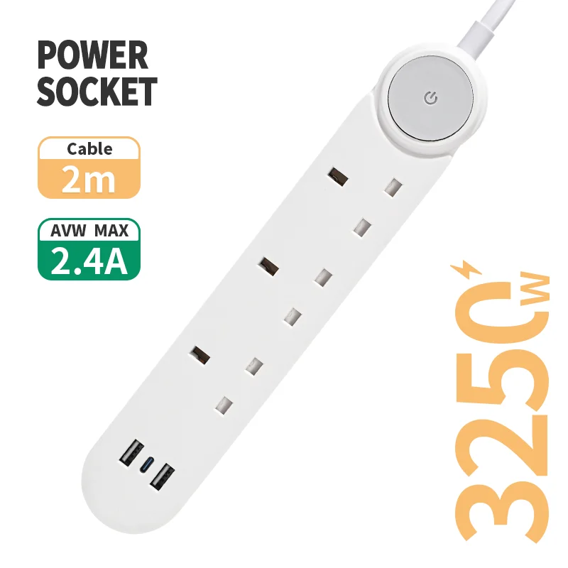 

Power Multi Tap Universal Plug EU US UK Outlet Power Strip with 2m Extension Cord AC Type C USB Port Charge Electrical Socket