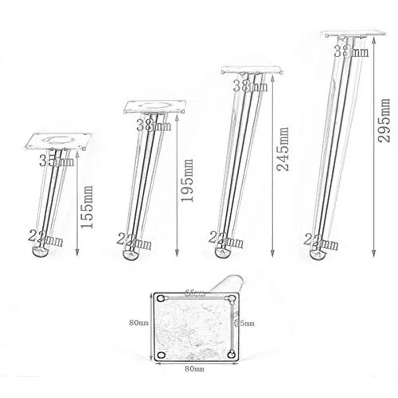 4 pçs/set 15/20/25/30cm móveis mesa pernas de metal cônico sofá armário pernas pés fezes cadeira perna pés