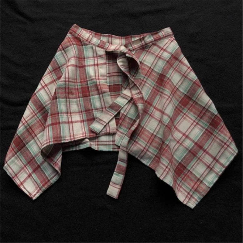 

Adult Kids Irregular Hem Plaids Skirt High Waist Knot Front Mini Skater Skirt Summer Casual Pleated A Line Short Skirt