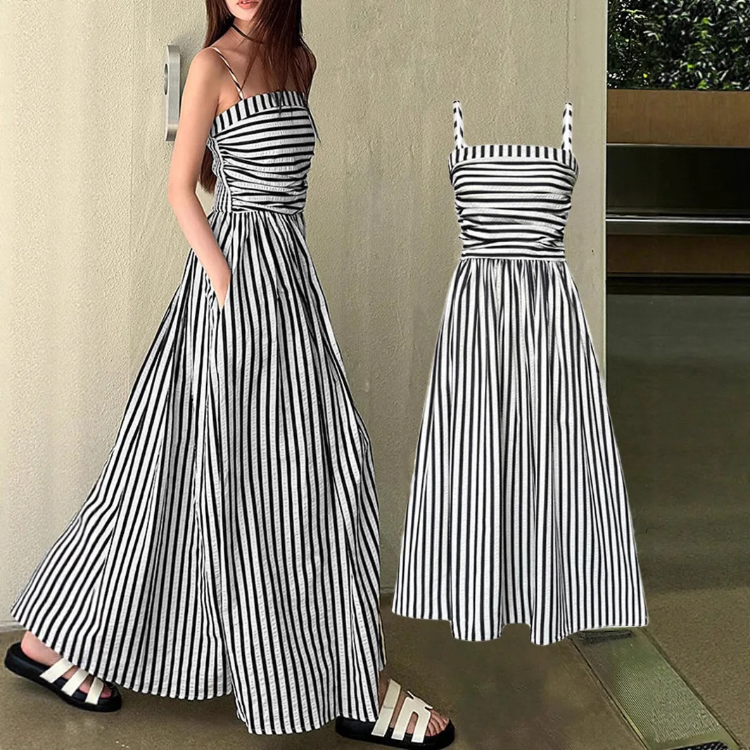 

Long Dress Women Strapless Dresses Striped A Line Vestidos Y2k Streetwear Tight Waist Sexy Elegant Splice Party Night Work 2026