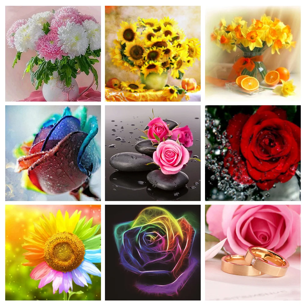 Flower 5D Diamond Painting Kits Full Square/Round Diamond Mosaic Rose Chrysanthemum  Rhinestone Embroidery DIY Home Decor