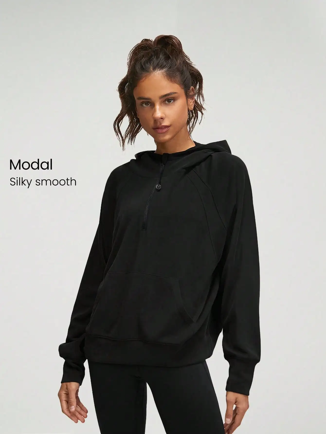 

Modal Soft Oversized Half-Zip Hoodie with Kangaroo Pocket