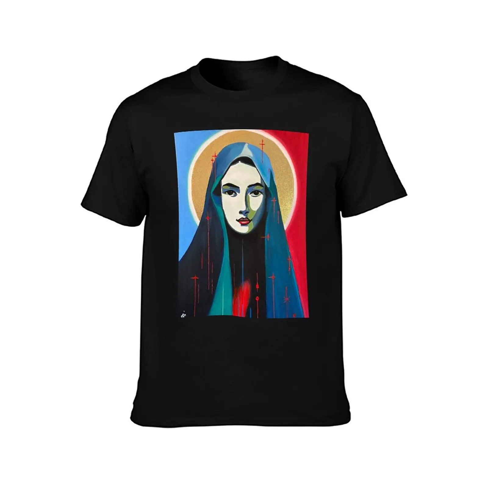 Mary Magdalene. Artist: ROSSI, acrylic, oil pastel, gold leaf, Virgin Mary, Madonna T-Shirt Big and Tall Solid Color T-Shirt