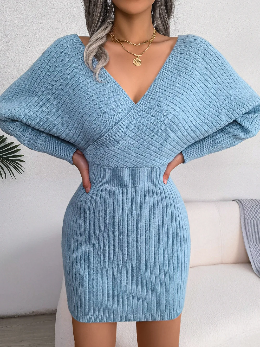 2022 For Women Fashion Sweater Dress Women Solid Color Sexy Bat Dress Ladies Party Off Shoulder Sheath Knitted Elegant Clothing