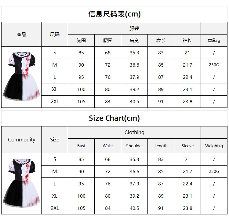 Déguisement Clown Sanglant Femme – Robe Tutu Noire et Blanche – photo 1
