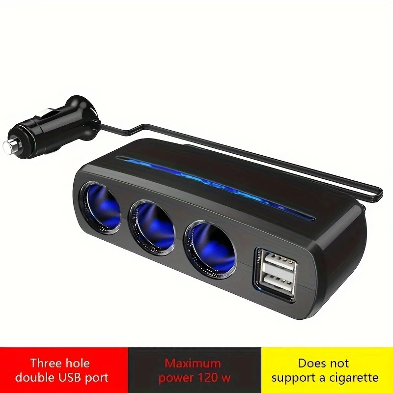 120W Car Phone Charger three cigarette lighter USB car cigarette lighter car phone charger car one to three car charger