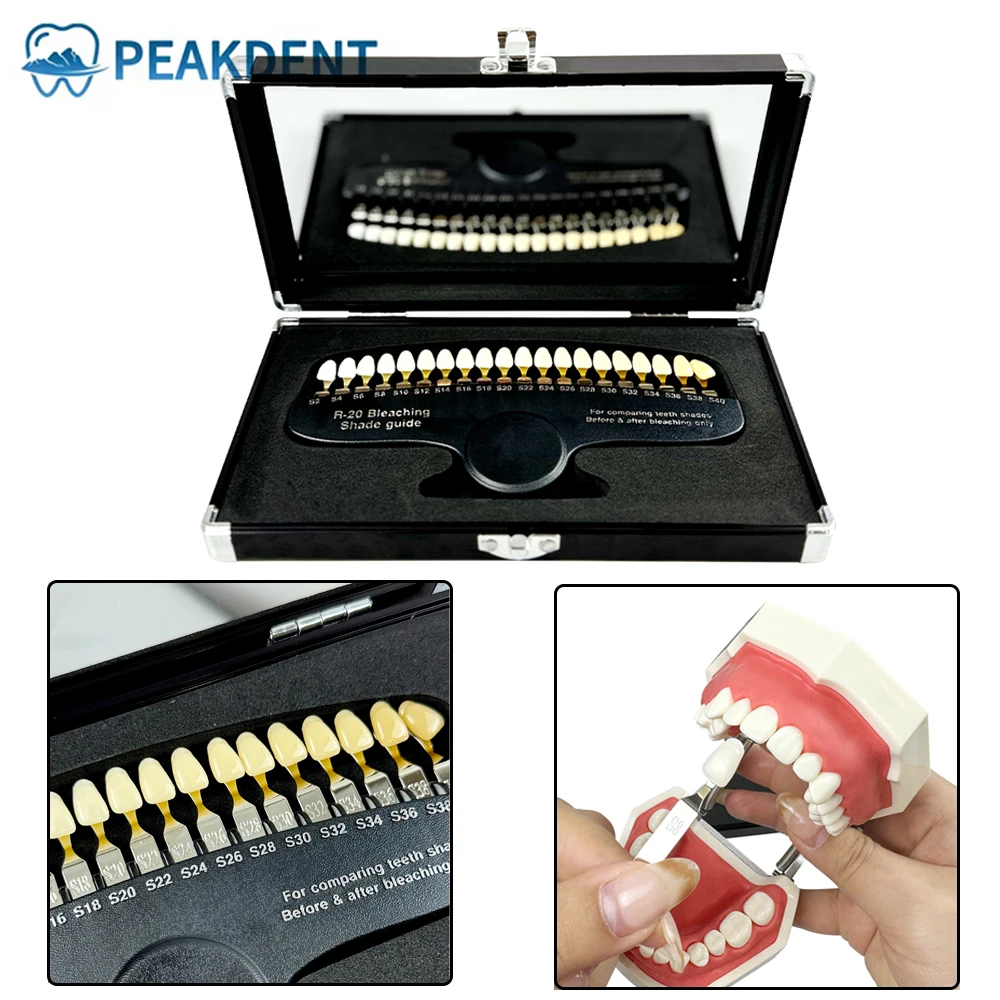 

Dental 3D Shade Guide Chart Board Color Comparator with Mirror Teeth White Bleaching Dental Plate 20 Colors