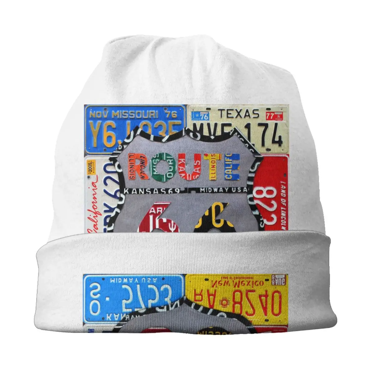 カスタムルート66ナンバープレートアートビーニーキャップ男女兼用ヒップホップ冬暖かいニット帽子大人アメリカンロードボンネットハット